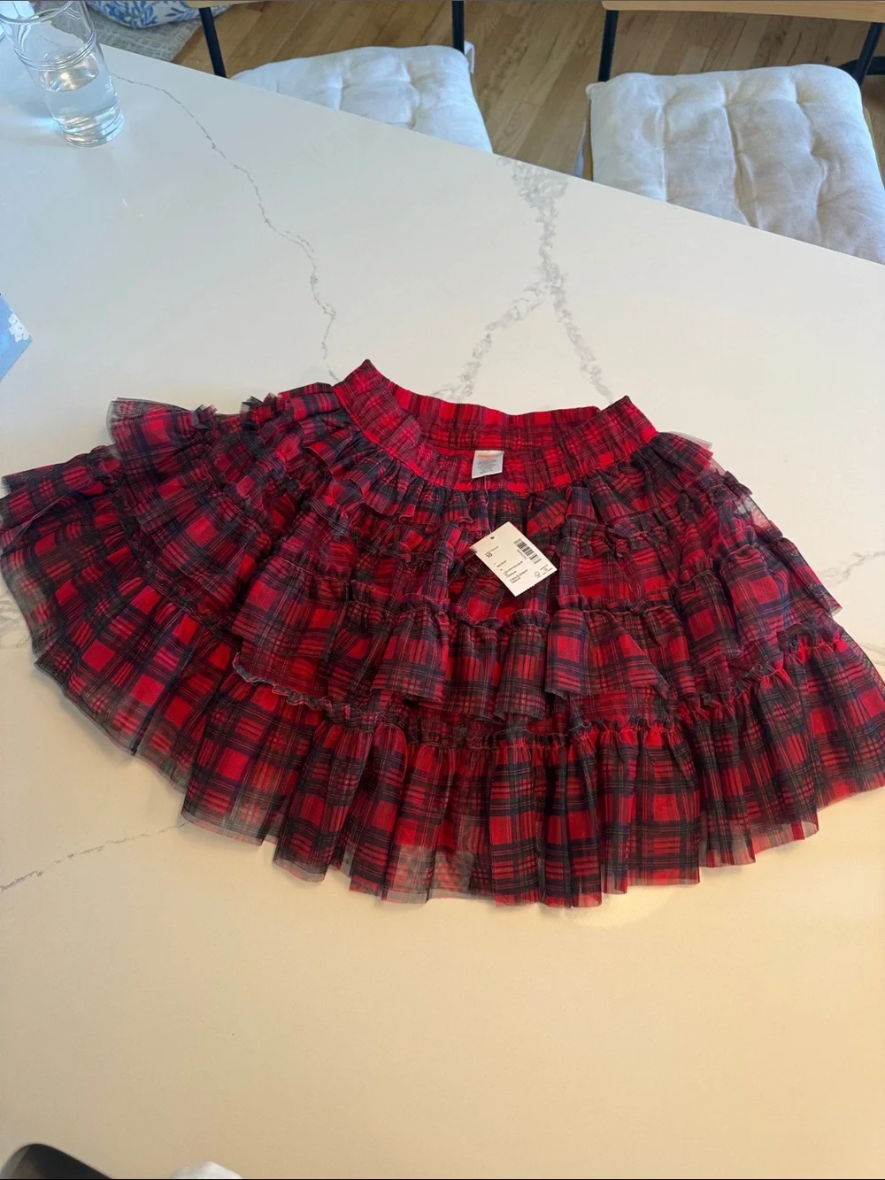 Red Plaid Ruffled Skirt